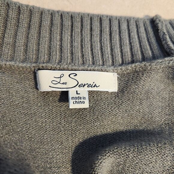 Les Serein Women's Petunia Cardigan Olive Ribbed Open Front Size Large Relaxed - Picture 5 of 7
